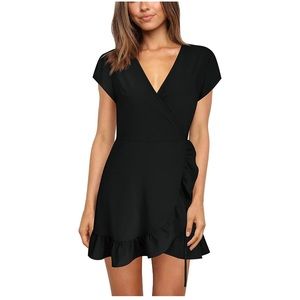 Black wrap dress XL ruffle hem flare sleeve